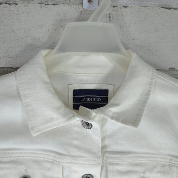 LANDS END WHITE DENIM JACKET WOMEN'S SIZE XS EMBROIDERED BLUE HUMMINGBIRD BUTTON - Picture 10 of 16